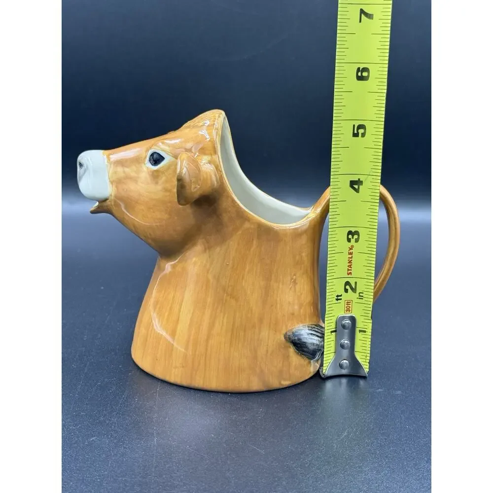 Quail Ceramics Jersey Cow Milk Jug Pitcher Large Brown Animal Creamer